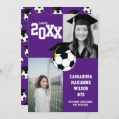 サッカー卒業スポーツパープルホワイト発表 招待状 (正面/裏面)