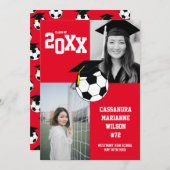 サッカー卒業スポーツ赤アナウンス 招待状 (正面/裏面)