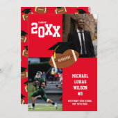 サッカー卒業式スポーツ赤アナウンス 招待状 (正面/裏面)