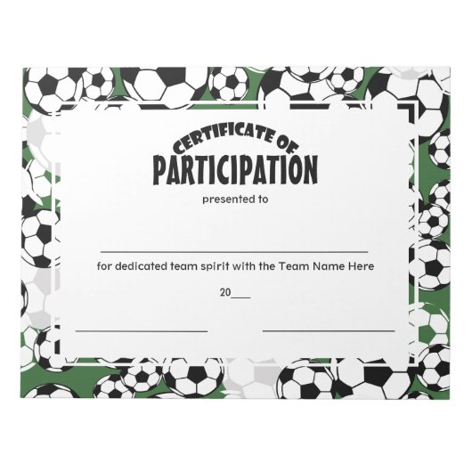 サッカー参加証明書 ノートパッド (正面)