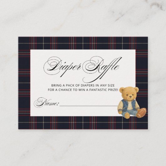 サッカー名門私立校風のベビーシャワーおむつラッフル エンクロージャーカード (正面)