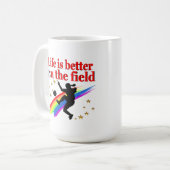 サッカー場で生きる コーヒーマグカップ (正面左)