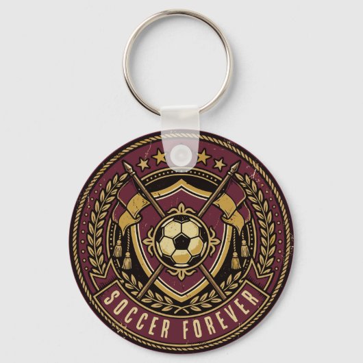 サッカー大好きファン ヴィンテージサッカーのクレスト キーホルダー (正面)