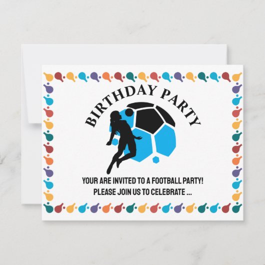 サッカー女子の誕生日パーティー、サッカー選手のギフト 招待状 (正面)