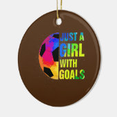 サッカー女子サッカーゴールの女の子だけの女の子 セラミックオーナメント (左)