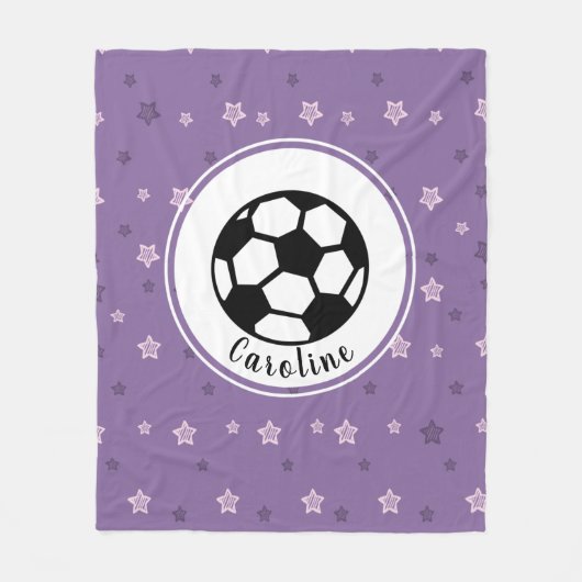 サッカー女子スポーツスターかわいい紫パーソナライズされた色 フリースブランケット (正面)