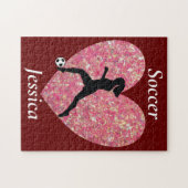 サッカー女子ハートパーソナライズされた名サッカー女子 ジグソーパズル (横)