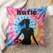 サッカー女子パーソナライズされたタイ – レインボーアクアレ クッション (ブランケット)