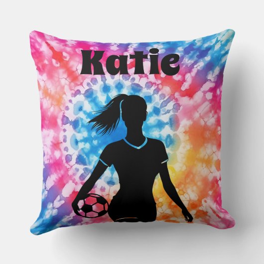 サッカー女子パーソナライズされたタイ – レインボーアクアレ クッション (裏面)