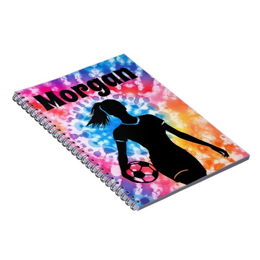 サッカー女子パーソナライズされたタイ – レインボーアクアレ ノートブック (右側)