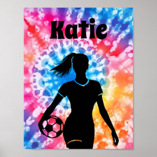 サッカー女子パーソナライズされたタイ – レインボーアクアレ ポスター