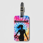 サッカー女子パーソナライズされたタイ – レインボーアクアレ ラゲッジタグ (正面縦)