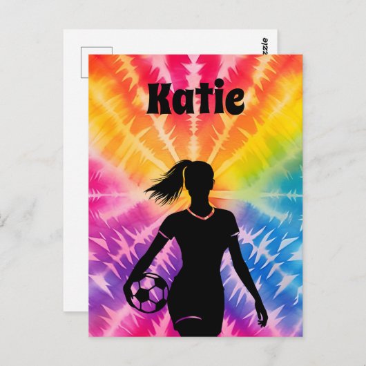 サッカー女子パーソナライズされたネクタイ染めレインボーバースト ポストカード (正面/裏面)