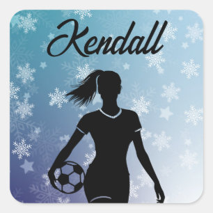 サッカー女子パーソナライズされた冬の雪グラデーション片 スクエアシール