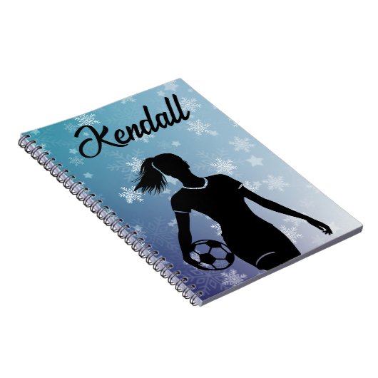 サッカー女子パーソナライズされた冬の雪グラデーション片 ノートブック (右側)