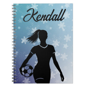 サッカー女子パーソナライズされた冬の雪グラデーション片 ノートブック