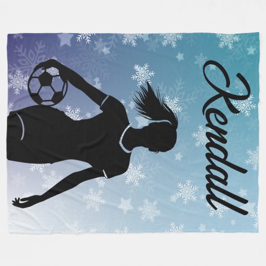 サッカー女子パーソナライズされた冬の雪グラデーション片 フリースブランケット (正面(横))