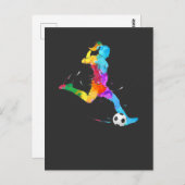 サッカー女子プレーカラフルヤーフットボール ポストカード (正面/裏面)