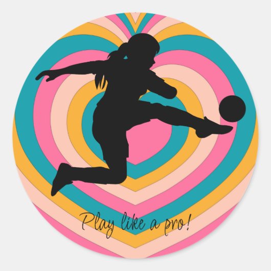 サッカー女子プレーヤーサッカーチーム ラウンドシール (正面)