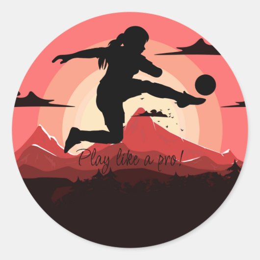 サッカー女子プレーヤーサッカーチーム ラウンドシール (正面)