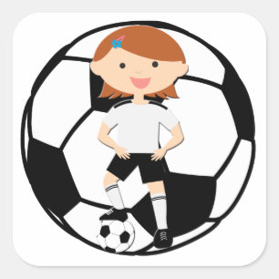 サッカー女子3とボール白黒 スクエアシール