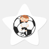 サッカー女子3とボール白黒 星シール (正面)