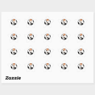 サッカー女子3とボール白黒 星シール