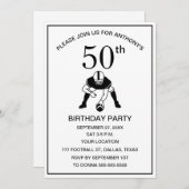 サッカー好きなパパの50歳誕生日パーティー 黒 スポーツ 招待状 (正面/裏面)