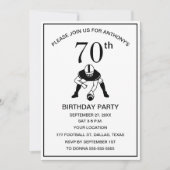 サッカー好きなパパの70歳誕生日パーティー 黒 スポーツ 招待状 (正面)