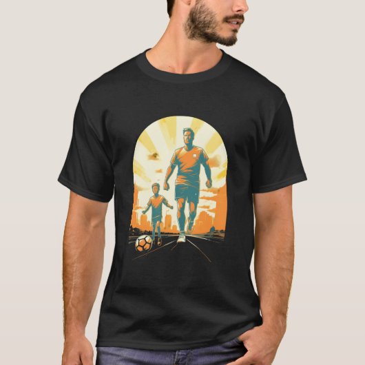 サッカー好きな父と息子の絆 サッカー選手 スポーツ Tシャツ (正面)