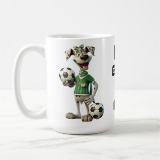サッカー好きな犬の名前入りカスタムグッズ コーヒーマグカップ