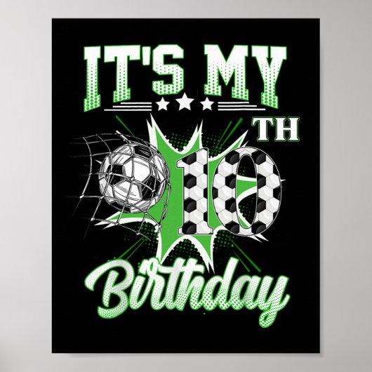 サッカー好きな10歳の誕生日 おめでとう フットボール ポスター (正面)
