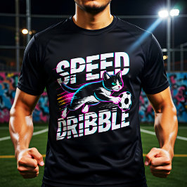 サッカー好きのためのドリブルキャットの爆速デザイン Tシャツ