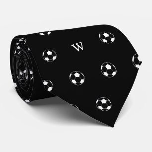 サッカー好きのプレゼント モノグラムイニシャル ブラック ネクタイ