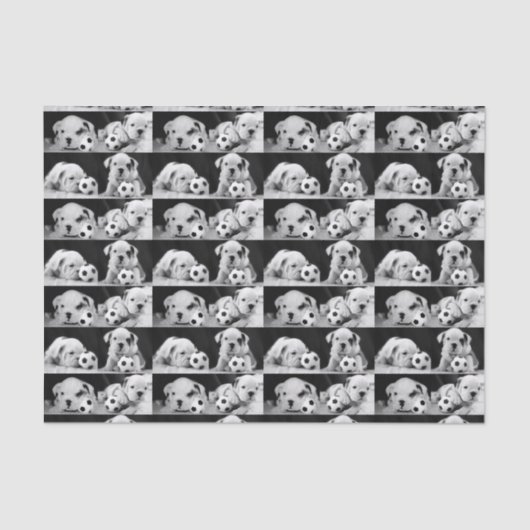 "サッカー子犬"の英国のブルドッグのコラージュ 薄葉紙 (正面)