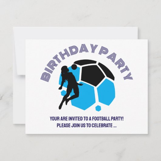 サッカー少女の誕生日パーティー、サッカー選手のプレゼント 招待状 (正面)