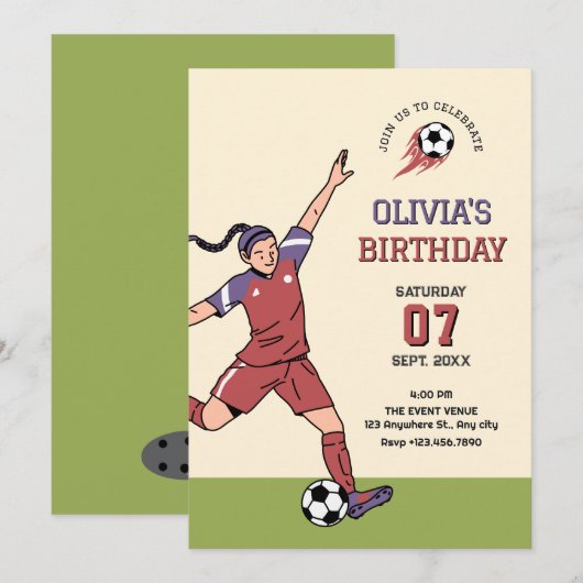 サッカー少女 招待状 (正面/裏面)
