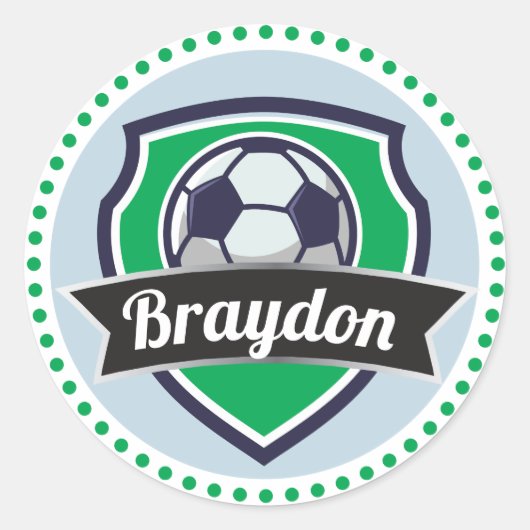 サッカー少年の名前バースデーパーティーシールシール ラウンドシール (正面)