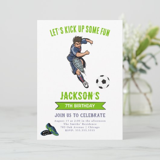 サッカー少年の誕生日パーティーの招待 招待状 (スタンド正面)