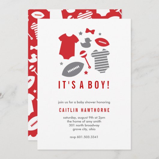 サッカー少年の赤ちゃんシャワー 招待状 (正面/裏面)