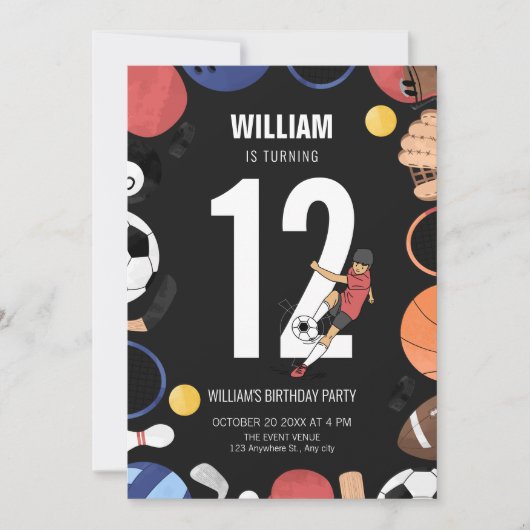 サッカー少年スポーツの誕生日 招待状 (正面)