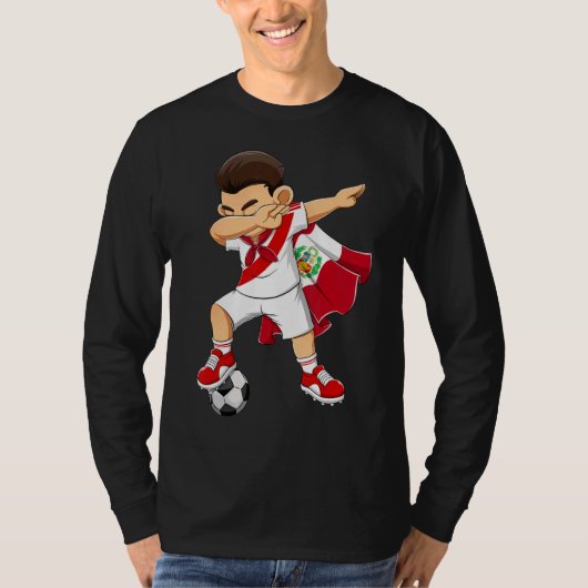サッカー少年ペルー国旗の子供 Tシャツ (正面)