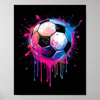 サッカー少年少女カラフルサッカーのドリップ ポスター