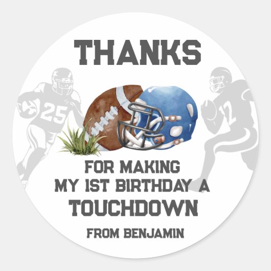サッカー少年1歳の誕生日パーティーのお気に入り ラウンドシール (正面)