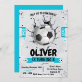 サッカー少年 ブルー 誕生日 ご招待状 招待状 (正面/裏面)