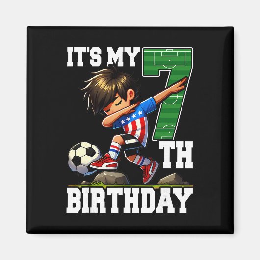 サッカー少年 7歳の誕生日 アメリカ国旗 マグネット (正面)