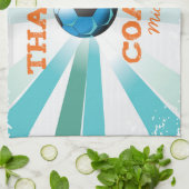サッカー感謝していコーチ、オレンジのティール(緑がかった色)、ブルースターバー キッチンタオル (折り畳み)