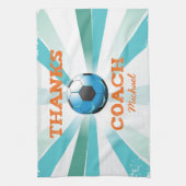 サッカー感謝していコーチ、オレンジのティール(緑がかった色)、ブルースターバー キッチンタオル (縦)