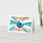 サッカー感謝していコーチ、オレンジのティール（緑がかった色）、ブルースターバー サンキューカード (正面)