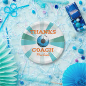 サッカー感謝していコーチ、オレンジのティール(緑がかった色)、ブルースターバー ペーパープレート (パーティー)